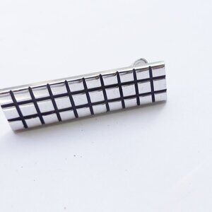 Vintage Shields silver tone tie bar/tie clip with black etched Art Deco design